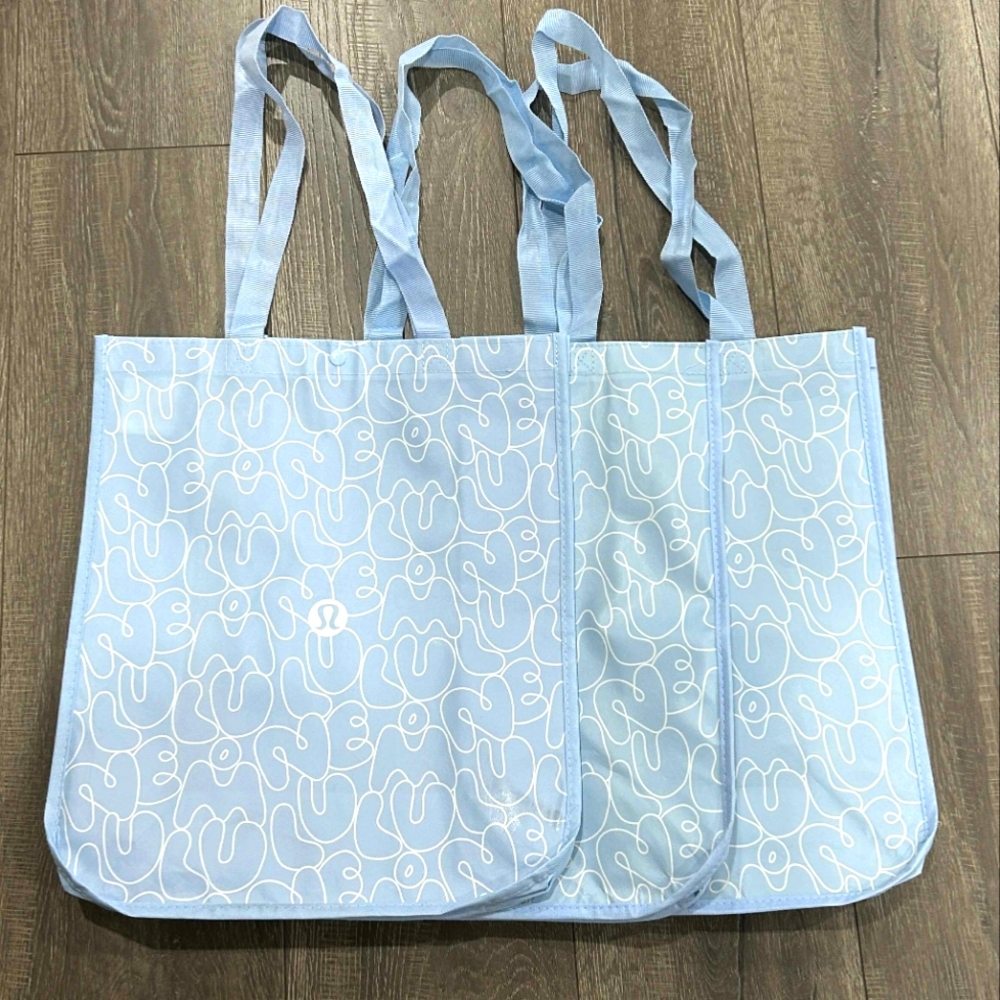 3xLululemon reuseble large size tote bags-blue